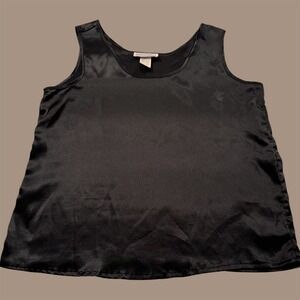 Vintage 90s Impressions of California Black Satin Scoop Neck Tank M Women Blouse